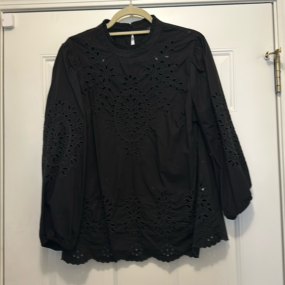 JCREW Eyelet High neck ruffle top